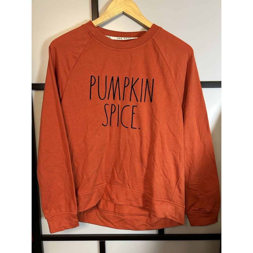 Rae Dunn Orange Pumpkin Spice Fleece Lined Sweatshirt & Socks Women's Size S NWT